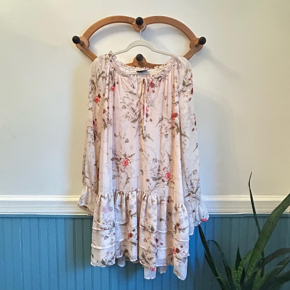Bobeau Pink Floral Mini Dress with Ruffle Detail